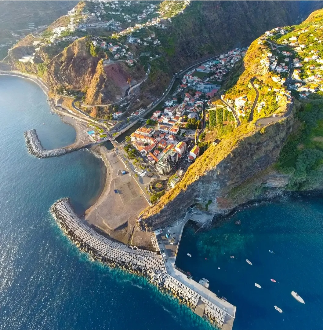 Aerial view of Ribeira Brava and Madeira’s south coast